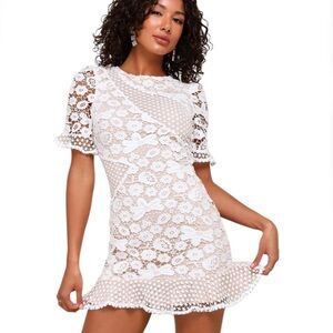 Lulus My Dearest White Lace Short Sleeve Mini Dress